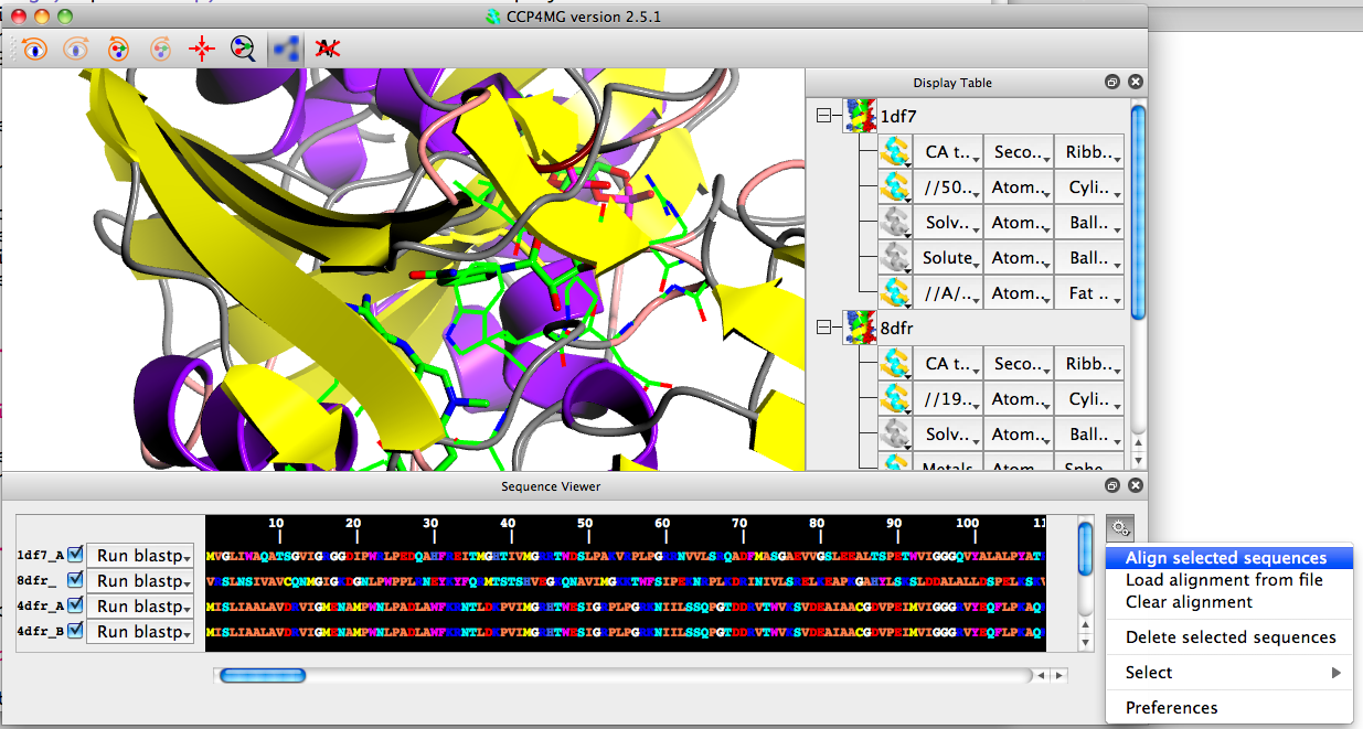 Sequence viewer with sequences selected