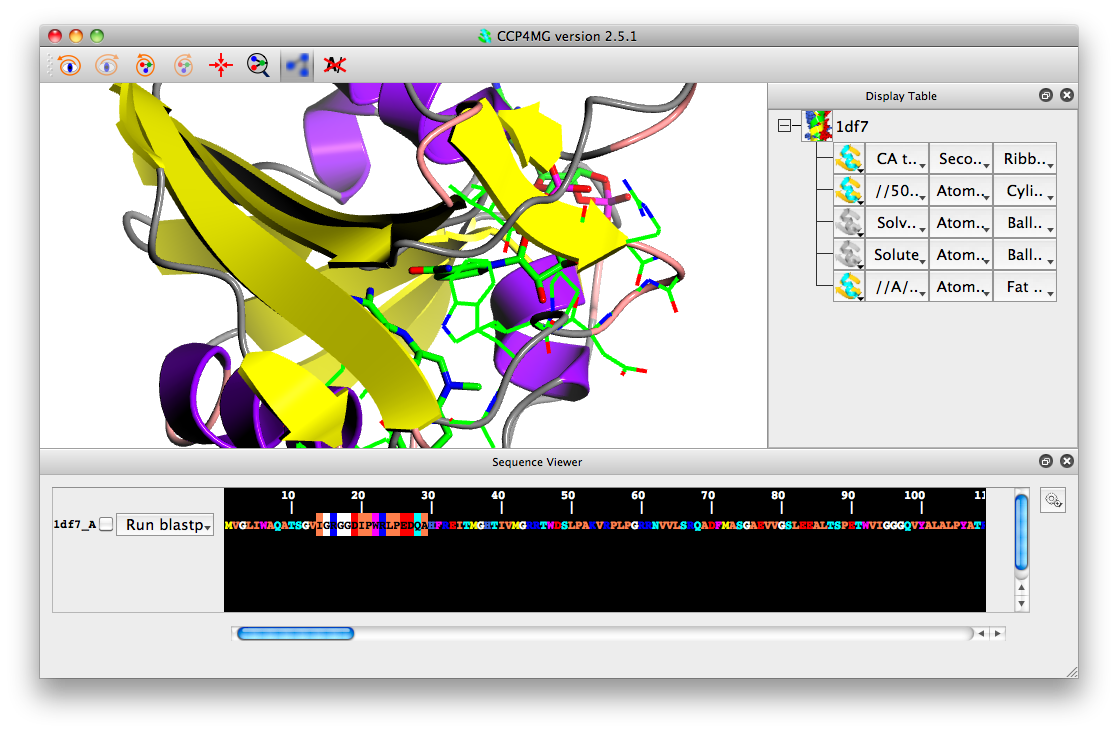 Sequence viewer with highlighted atoms